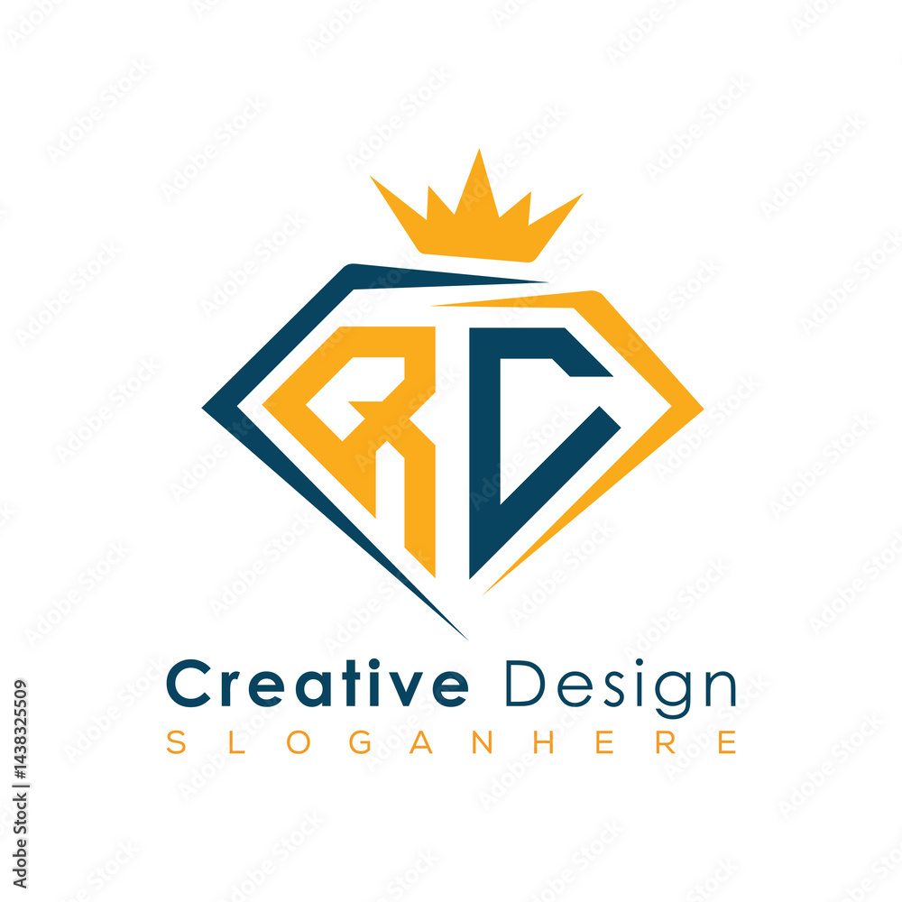 Fototapeta premium Luxury Initial Letter Monogram in Pentagon Diamond Shape with Royal Crown for Premium Branding & High-End Logo Design 