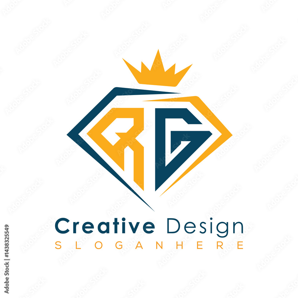 Fototapeta premium Luxury Initial Letter Monogram in Pentagon Diamond Shape with Royal Crown for Premium Branding & High-End Logo Design 