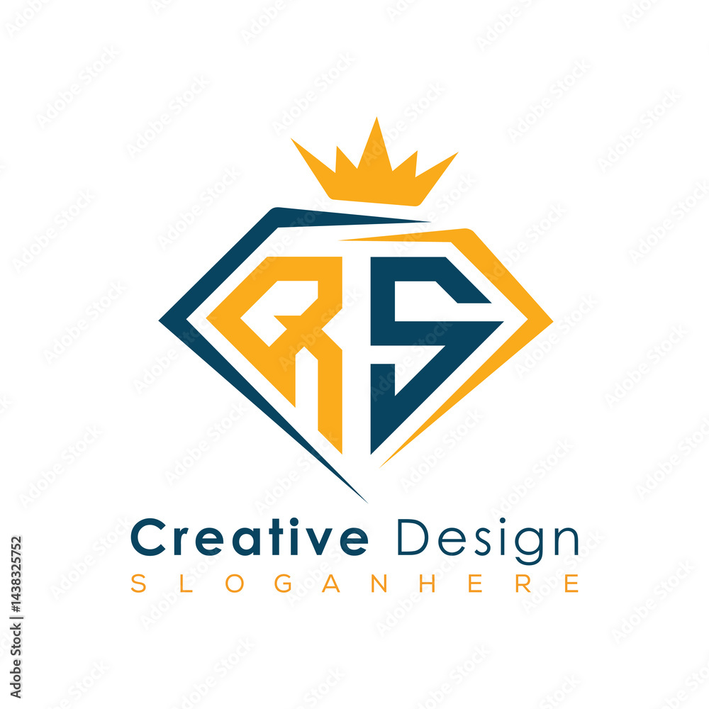 Fototapeta premium Luxury Initial Letter Monogram in Pentagon Diamond Shape with Royal Crown for Premium Branding & High-End Logo Design 