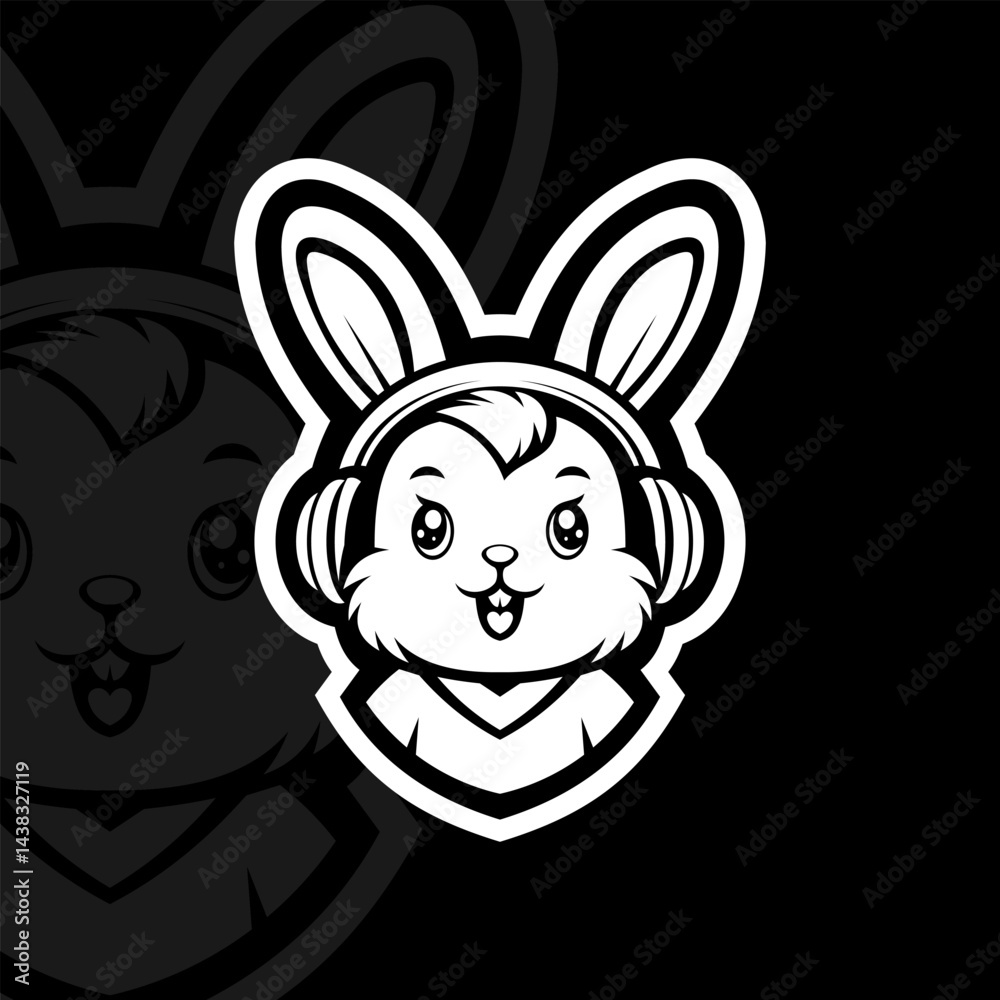 Obraz premium Cute bunny with headphone mascot esport logo illustration