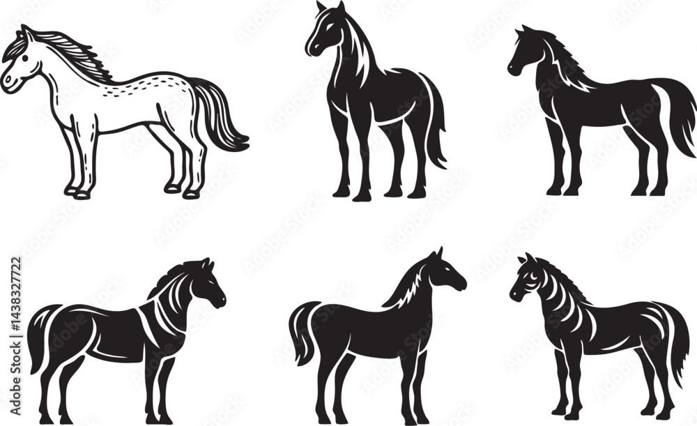 Fototapeta premium Black Horse Silhouette Vector Set Dynamic Horse Icon Collection