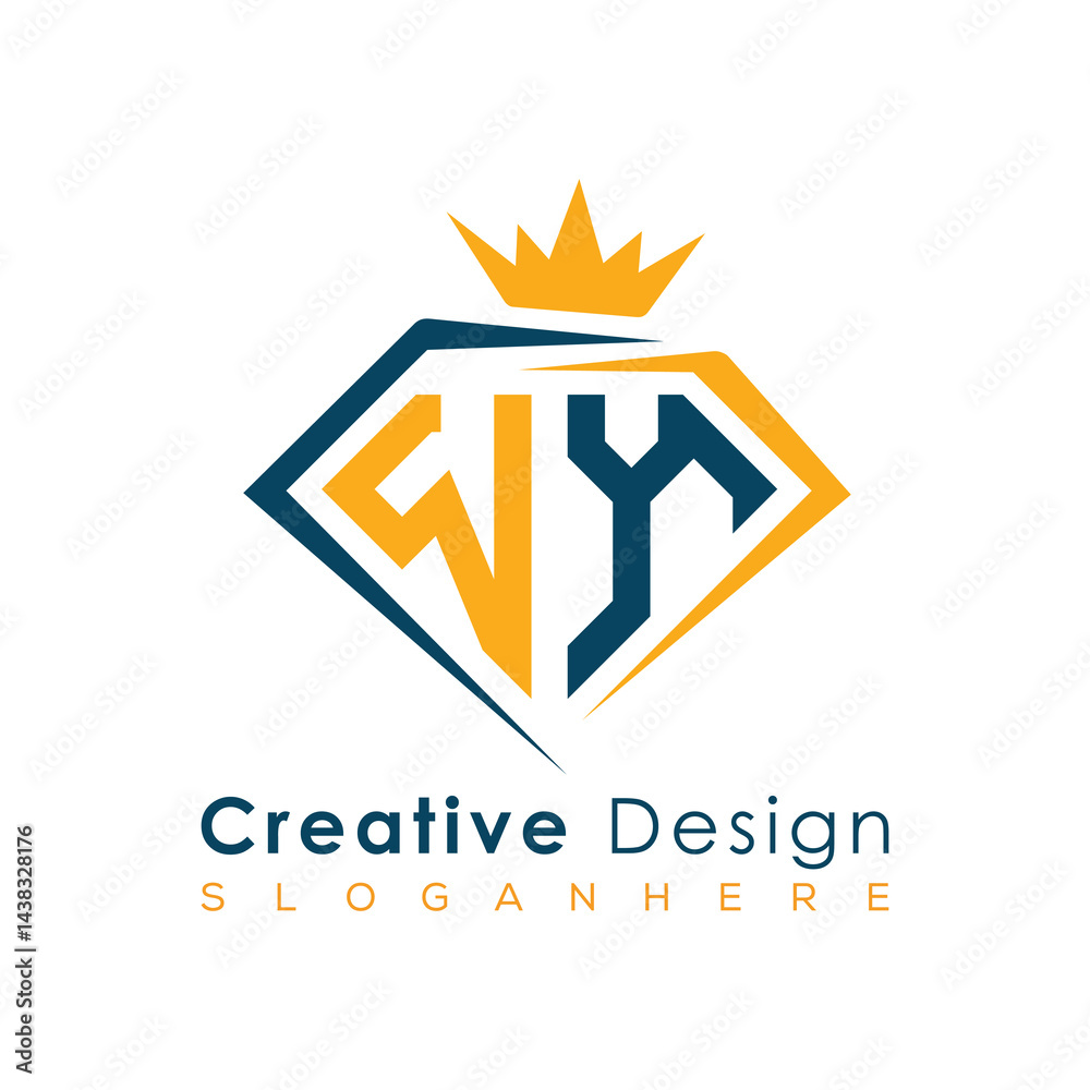 Fototapeta premium Luxury Initial Letter Monogram in Pentagon Diamond Shape with Royal Crown for Premium Branding & High-End Logo Design