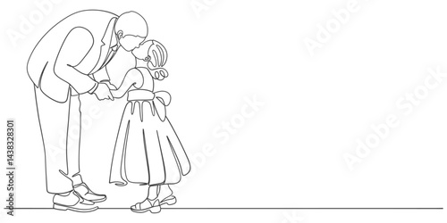 father carrying daughter line art vector illustration. line art drawing style