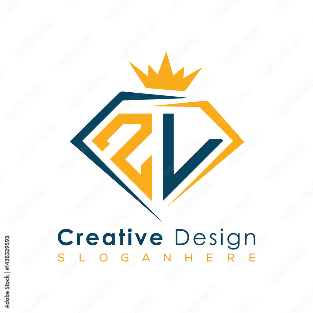 Fototapeta premium Luxury Initial Letter Monogram in Pentagon Diamond Shape with Royal Crown for Premium Branding & High-End Logo Design
