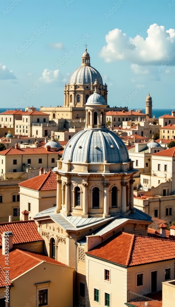 Fototapeta premium Aerial view of Valletta's iconic domes and rooftops, Malta, architecture
