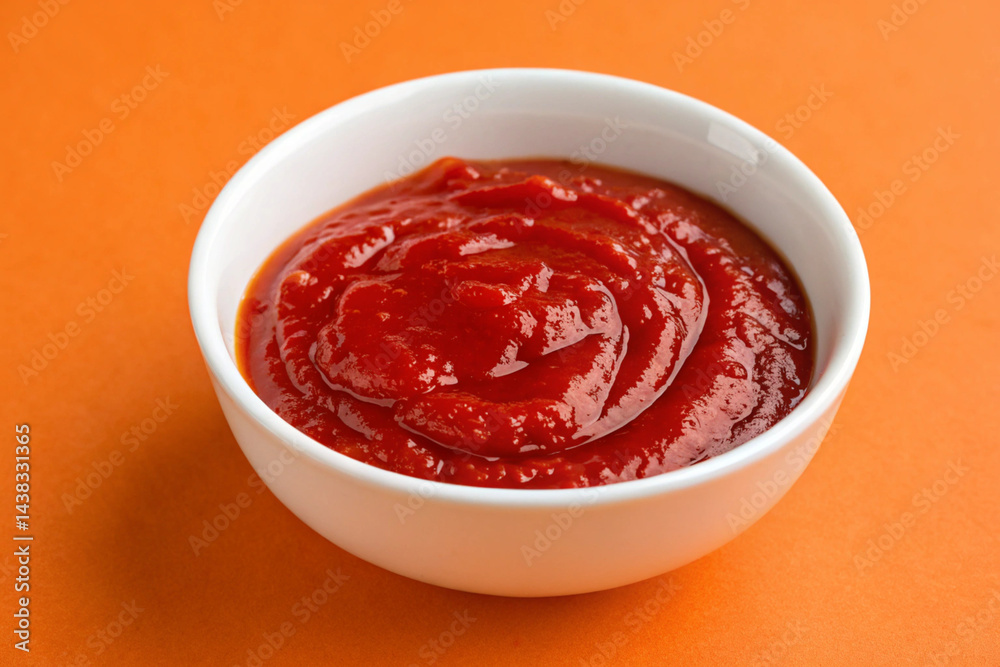 Vivid Contrast: Bright Red Sauce in White Elegance Vivid Contrast: Bright Red Sauce in White Elegance