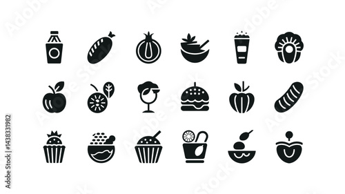 Diverse Food Icon Collection: A graphic assortment of delicious food icons, perfect for a diverse range of culinary themed projects. Emphasizing the joy and variety of food.