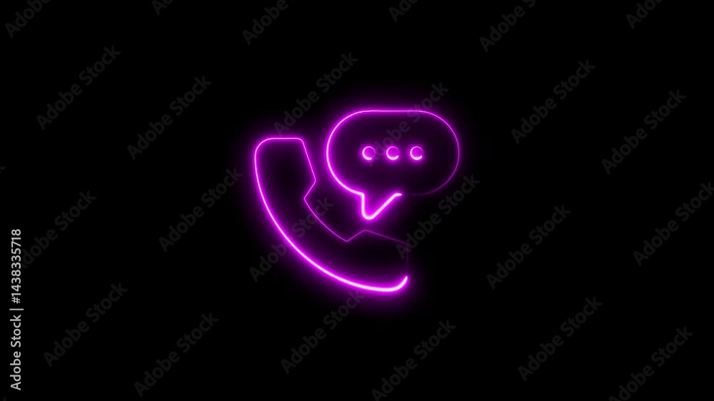 Animated neon icon displaying telephone with speech bubble on black background Animated neon icon displaying telephone with speech bubble on black background