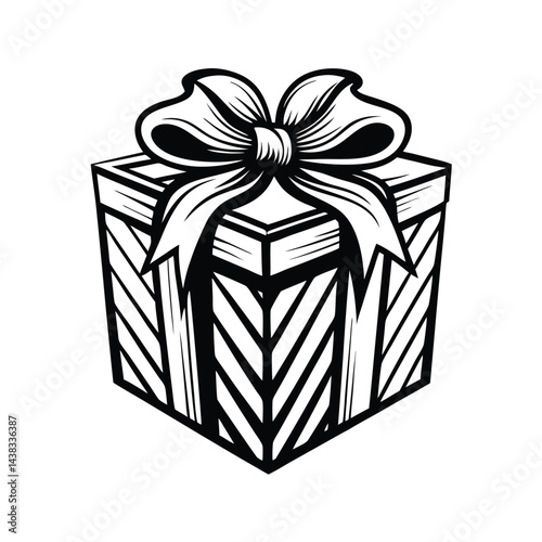 Black and White Gift Box with Bow, Minimalist Design, Celebration Theme, Decorative Element