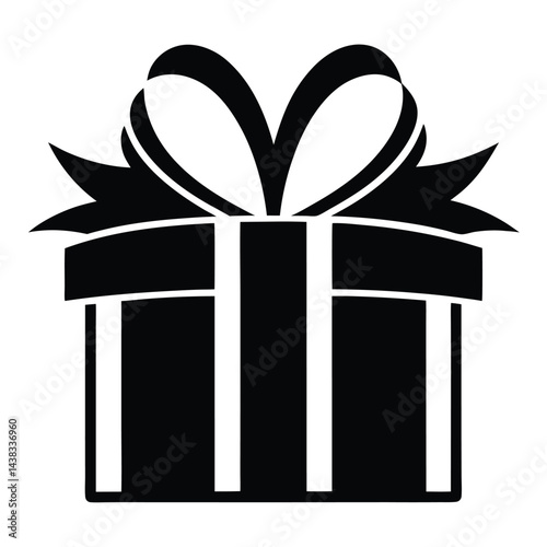 Silhouette Gift Box with Ribbon, Modern Minimalist on Isolated White