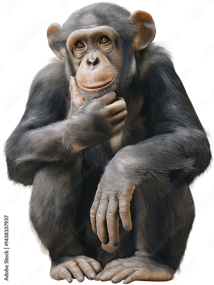 Naklejka premium Thoughtful Chimpanzee Close-up Portrait of a Young Ape