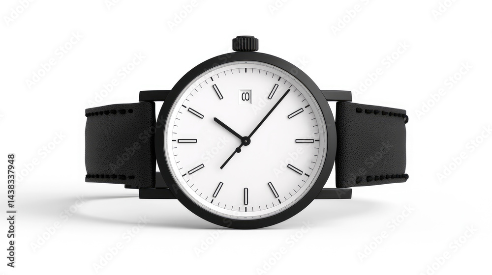 Sleek Minimalist Black and White Wristwatch with Clean Design on Plain Background Sleek Minimalist Black and White Wristwatch with Clean Design on Plain Background