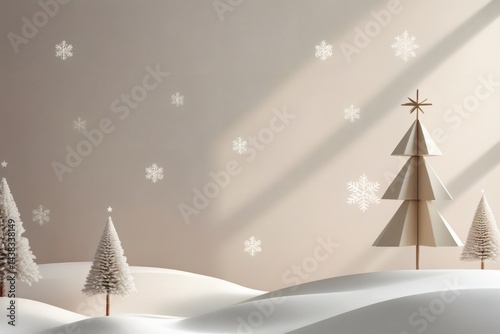 Minimalist Winter Wonderland Christmas Scene with Paper Christmas Trees and Snowflakes