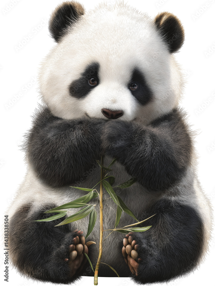 Naklejka premium Adorable Panda Cub Enjoying Fresh Bamboo Shoot