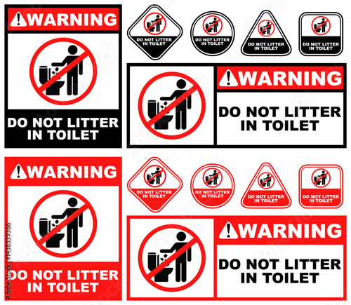 Set Collections warning do not litter in toilet sign template symbol design vector illustration
