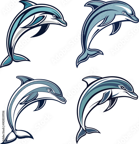 Sleek dolphin vector icon with ocean blue hues. Modern dolphin silhouette illustration. Elegant aquatic animal design.