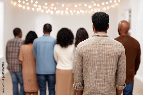 Obraz na płótnie Group of people seen from behind in casual clothing gathering under ambient light forming symbolic concept of community inclusion social cohesion and diversity w salonie
