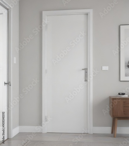 Modern white interior door, sleek handle closed ,  element,  architecture
