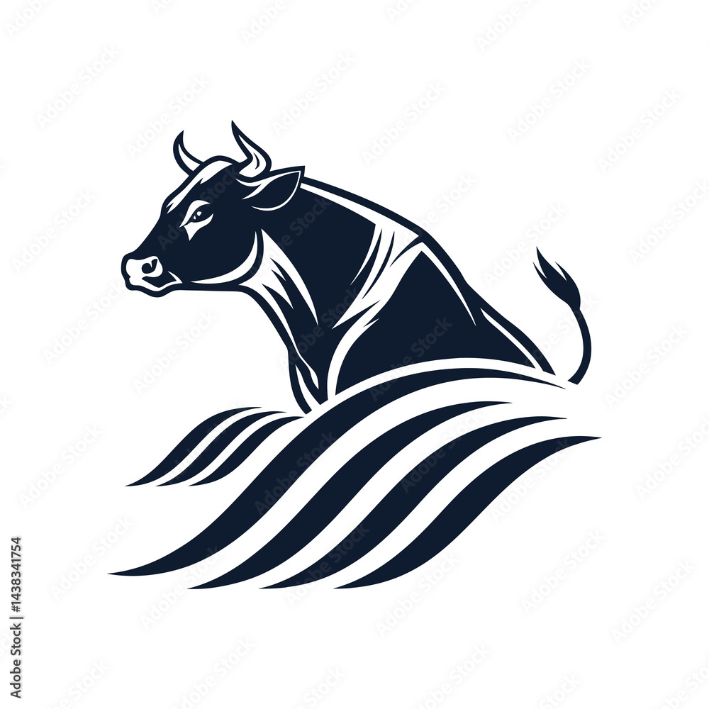 Fototapeta premium Elegant Cow Head with Wheat and Grass Vector Illustration
