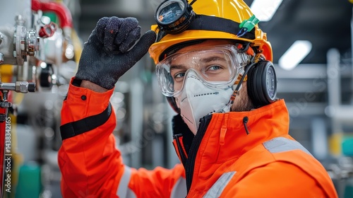 Safety First Man Wearing Helmet and Gloves in Construction Environment