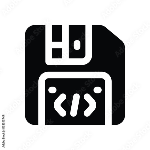 floppy disc glyph icon. Strong and solid vector icon for websites, mobile interfaces, presentations, and visual branding. High quality and easy to edit.