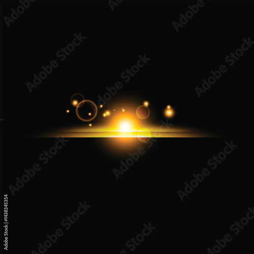 Bright golden-yellow horizontal lens flare effect on a dark black background. The flare is centered, with a distinct horizontal line and glowing edges