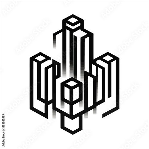 A black and white drawing of a building with a lot of squares
