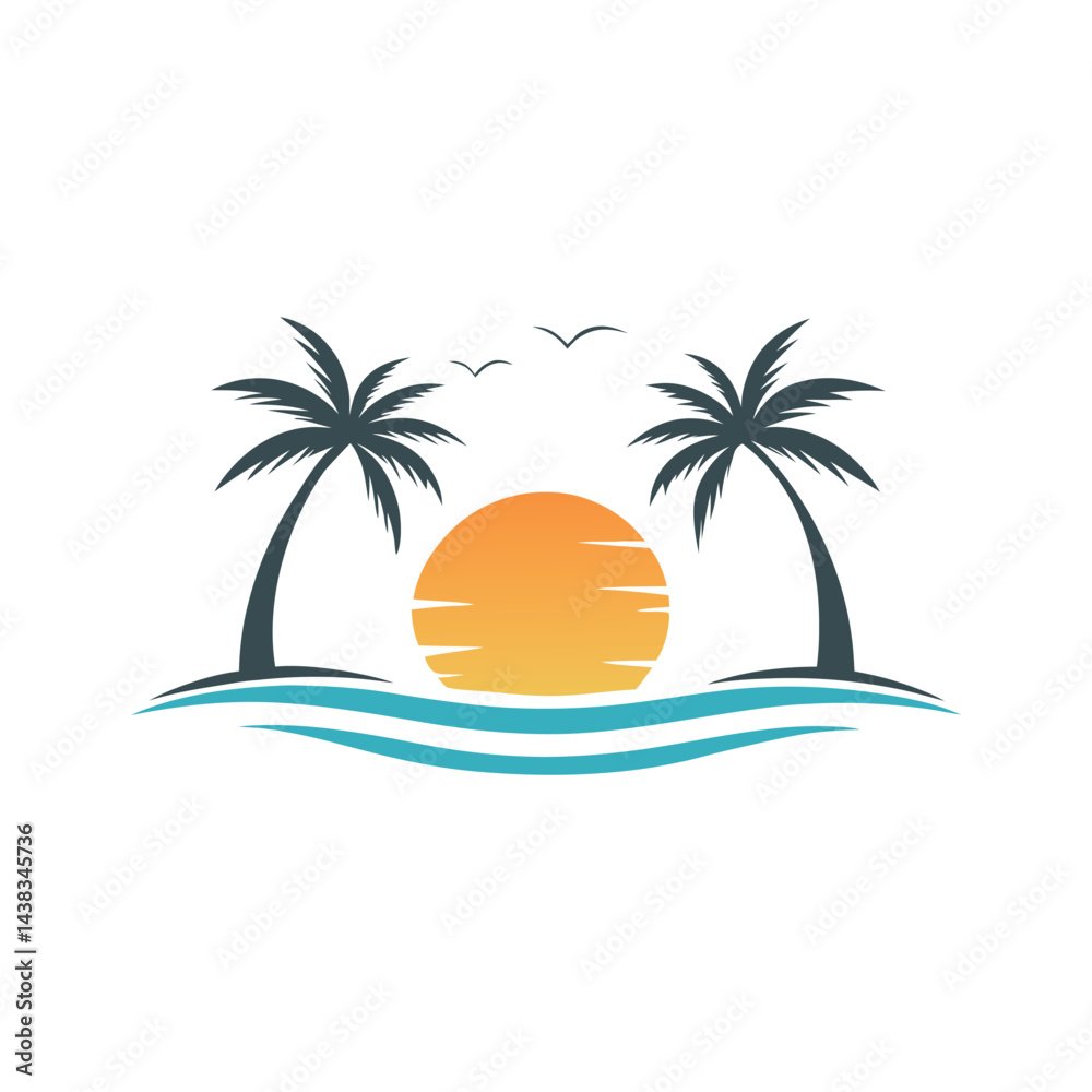 Obraz premium Minimalistic Sunset Beach vector Artwork.