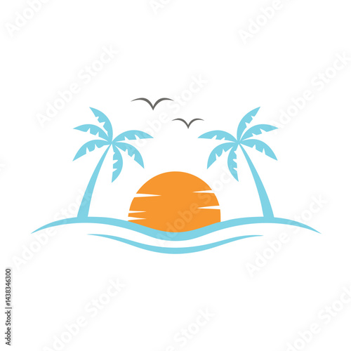 Minimalistic Sunset Beach vector Artwork.