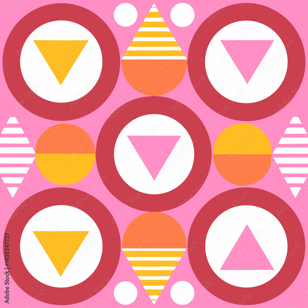 Stylish Geometric Pattern Design featuring Pink Orange Yellow Triangles Circles for Branding and Logos Stylish Geometric Pattern Design featuring Pink Orange Yellow Triangles Circles for Branding and Logos