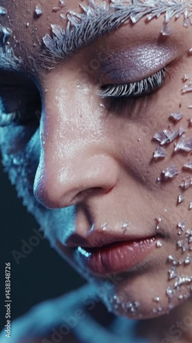Vertical shot - face model - frozen crystals