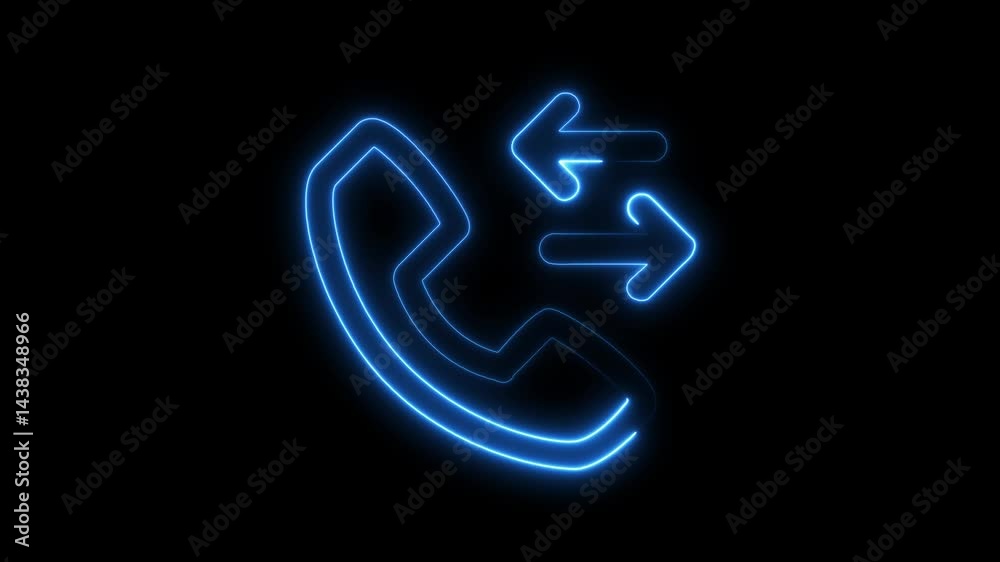 Blue neon phone receiver with arrows indicating incoming and outgoing calls animation Blue neon phone receiver with arrows indicating incoming and outgoing calls animation