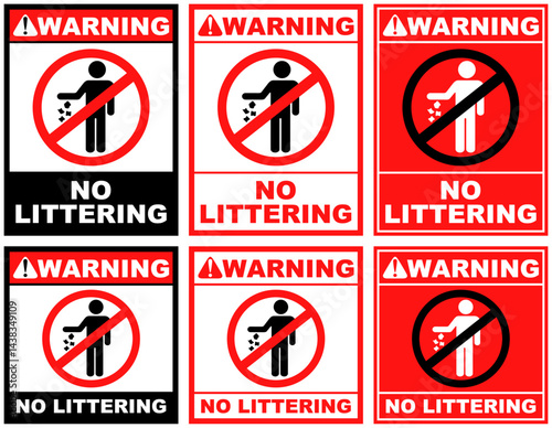 Set warning no littering public sign design vector illustration