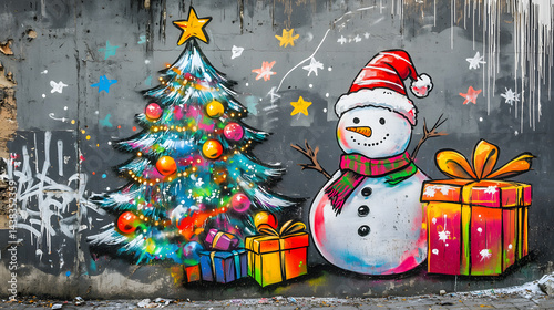 snowman, christmas, snow, winter, holiday, tree, hat, illustration, vector, xmas, card, cold, snowflake, decoration, cartoon, celebration, season, scarf, new, year, symbol, star, december, gift, chris