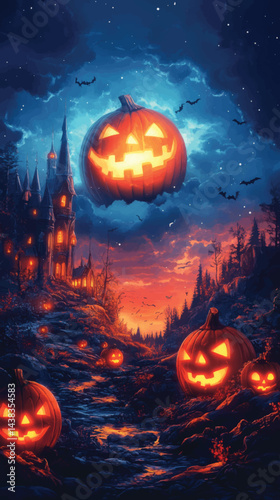  Glowing Halloween Path with Haunted Houses.