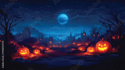 Glowing Pumpkin Faces in the Night.