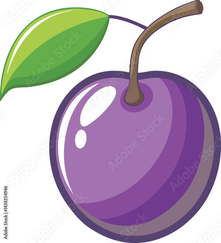 A detailed vector art illustration of a ripe plum fruit, showcasing vibrant colors and intricate shading for a realistic look.