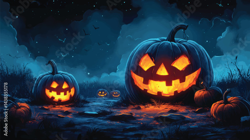 Halloween Spirit in a Foggy Pumpkin Field.