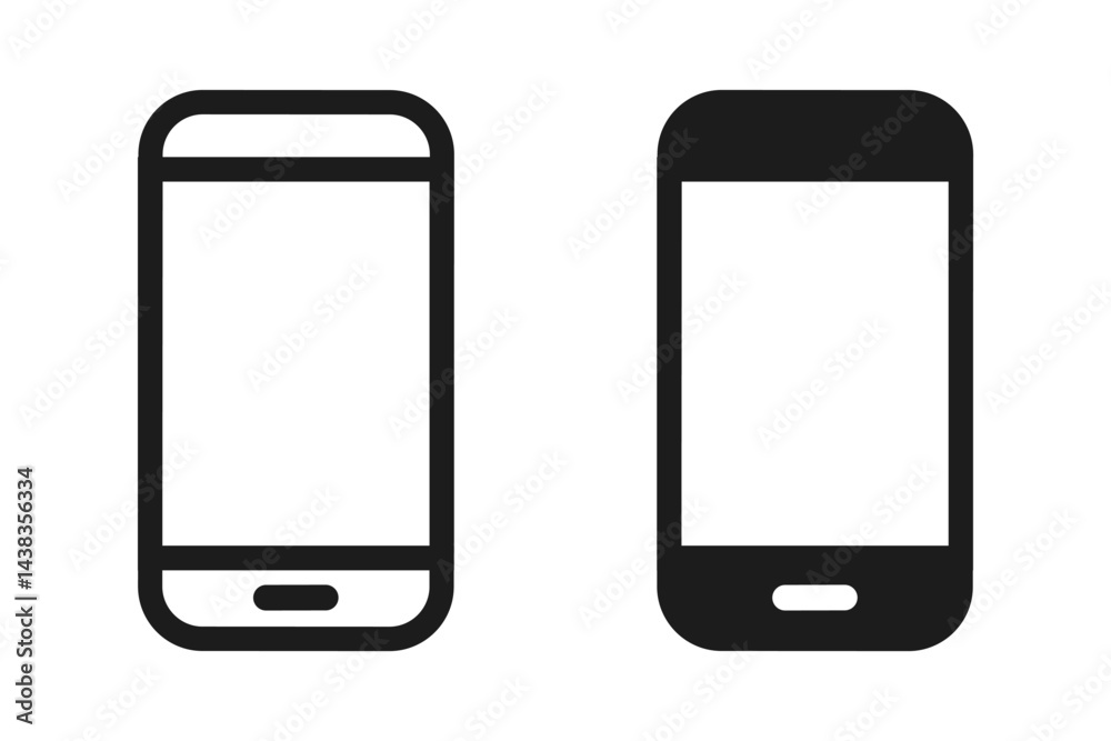 Smartphone icon set, phone in outline and solid style Smartphone icon set, phone in outline and solid style