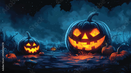 Pumpkin Magic in Haunted Halloween Field.
