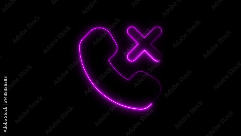Abstract neon phone call declined icon on black background animation Abstract neon phone call declined icon on black background animation
