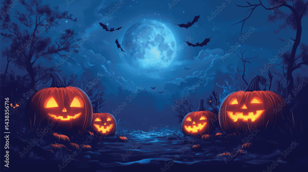 Spooky Pumpkin Patch in Cartoon Forest. Spooky Pumpkin Patch in Cartoon Forest.