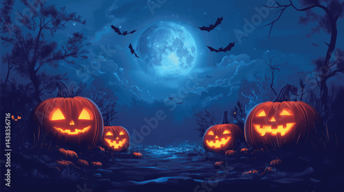 Spooky Pumpkin Patch in Cartoon Forest.