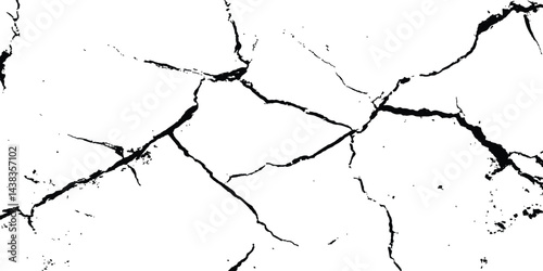 Black and white cracks illustration transparent white background. Black cracks on a white background. Cracks texture for design. Abstract illustration texture of cracks, chips