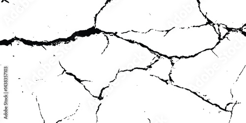 Black and white cracks illustration transparent white background. Black cracks on a white background. Cracks texture for design. Abstract illustration texture of cracks, chips
