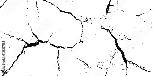 Black and white cracks illustration transparent white background. Black cracks on a white background. Cracks texture for design. Abstract illustration texture of cracks, chips