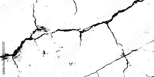Black and white cracks illustration transparent white background. Black cracks on a white background. Cracks texture for design. Abstract illustration texture of cracks, chips