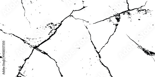 Black and white cracks illustration transparent white background. Black cracks on a white background. Cracks texture for design. Abstract illustration texture of cracks, chips