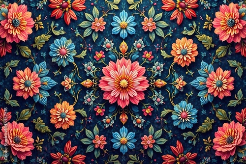Wallpaper Mural Intricate floral textile design, repeating motif, fabric, vintage, design element Torontodigital.ca