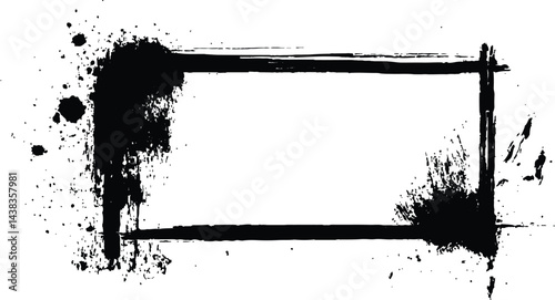Vector black square grunge frame on a transparent background. 